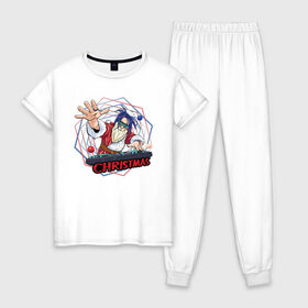 Женская пижама хлопок с принтом Santa Claus DJ в Рязани, 100% хлопок | брюки и футболка прямого кроя, без карманов, на брюках мягкая резинка на поясе и по низу штанин | 