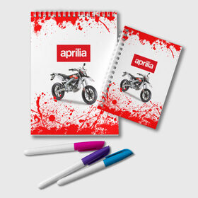 Блокнот с принтом Aprilia (Z) в Рязани, 100% бумага | 48 листов, плотность листов — 60 г/м2, плотность картонной обложки — 250 г/м2. Листы скреплены удобной пружинной спиралью. Цвет линий — светло-серый
 | Тематика изображения на принте: aprilia | aprilia racing | bike | moto | motocycle | sportmotorcycle | априлия | мото | мотоспорт