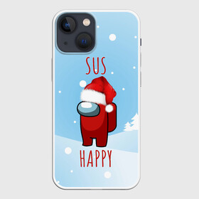 Чехол для iPhone 13 mini с принтом SUS HAPPY AMONG US в Рязани,  |  | claus | imposter | impostor | red | santa | амонг ас | ёлка | клаус | красный | нг | новогодний | подозрительный | предатель | санта | скин | счастливый