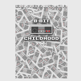 Скетчбук с принтом 8-bit childhood в Рязани, 100% бумага
 | 48 листов, плотность листов — 100 г/м2, плотность картонной обложки — 250 г/м2. Листы скреплены сверху удобной пружинной спиралью | 8 bit | 8 бит | dendy | nes | nintendo | денди | джойстик | нинтендо