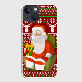 Чехол для iPhone 13 mini с принтом Санта с защитным экраном в Рязани,  |  | deer | happy new year | new year | santa | защитный экран | корона | коронавирус | новогодний свитер | новый год | санта | санта клаус | свитер | свитер с маской | свитер с оленями