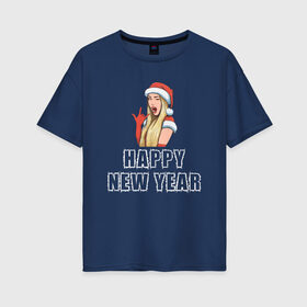 Женская футболка хлопок Oversize с принтом Happy New Year в Рязани, 100% хлопок | свободный крой, круглый ворот, спущенный рукав, длина до линии бедер
 | 