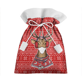 Подарочный 3D мешок с принтом Deer in a medical mask в Рязани, 100% полиэстер | Размер: 29*39 см | deer | happy new year | new year | santa | защитный экран | корона | коронавирус | новогодний свитер | новый год | свитер | свитер с маской | свитер с оленями