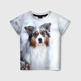 Детская футболка 3D с принтом Австралийская овчарка в Рязани, 100% гипоаллергенный полиэфир | прямой крой, круглый вырез горловины, длина до линии бедер, чуть спущенное плечо, ткань немного тянется | dog | австралийская | животные | овчарка | пес | природа | собака | собаки | собакчка | собачки