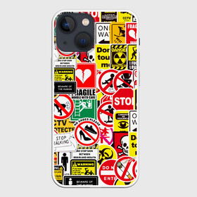 Чехол для iPhone 13 mini с принтом Запрещающие знаки в Рязани,  |  | danger | sticker bombing | запрещающие знаки | опасность | прикол | стикер бомбинг | череп