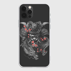 Чехол для iPhone 12 Pro Max с принтом Самурай и дракон в Рязани, Силикон |  | cherry | flower petals | helmet | japan | katana | ronin | sakura | samurai | вишня | катана | лепестки цветка | ронин | сакура | самурай | шлем | япония