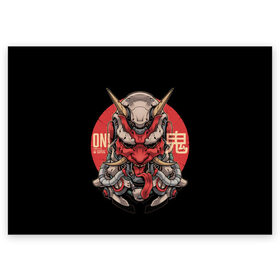 Поздравительная открытка с принтом Cyber Oni Samurai в Рязани, 100% бумага | плотность бумаги 280 г/м2, матовая, на обратной стороне линовка и место для марки
 | Тематика изображения на принте: 2077 | art | blood | cyber | cyberpunk | dead | death | demon | japan | mask | ninja | oni | samurai | shadow | shogun | tokyo | warior | арт | воин | война | демон | катана | кибер | киберпанк | кровь | маска | мертвый | ниндзя | путь | самурай