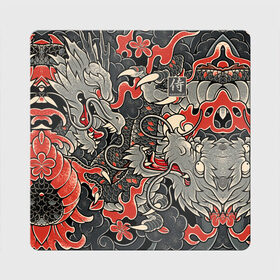Магнит виниловый Квадрат с принтом Самурай (Якудза, драконы) в Рязани, полимерный материал с магнитным слоем | размер 9*9 см, закругленные углы | буси | воины рыцари | драконы | сабурау | самурай | якудза