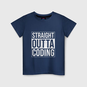 Детская футболка хлопок с принтом Straight Outta Coding в Рязани, 100% хлопок | круглый вырез горловины, полуприлегающий силуэт, длина до линии бедер | straight outta | кодер | мем | программист | разработчик