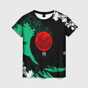 Женская футболка 3D с принтом Japanese style в Рязани, 100% полиэфир ( синтетическое хлопкоподобное полотно) | прямой крой, круглый вырез горловины, длина до линии бедер | ninja | samurai | больгая волна | дракон | иероглиф | ниндзя | природа | самурай | япония | японское искусство