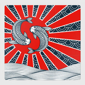 Магнитный плакат 3Х3 с принтом Карпы Кои в Рязани, Полимерный материал с магнитным слоем | 9 деталей размером 9*9 см | бамбук | инь янь | карп | кои | рыба | узор | япония