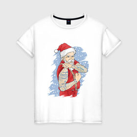Женская футболка хлопок с принтом Санта Клаус в Рязани, 100% хлопок | прямой крой, круглый вырез горловины, длина до линии бедер, слегка спущенное плечо | 