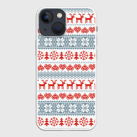 Чехол для iPhone 13 mini с принтом Новогодний пиксельный узор в Рязани,  |  | christmas | deer | hearts | new year | pattern | pixels | snowflakes | trees | елки | новый год | олени | пиксели | рождество | сердечки | снежинки | узор