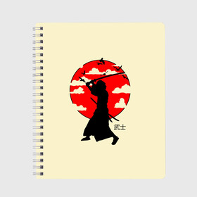 Тетрадь с принтом Japan samurai в Рязани, 100% бумага | 48 листов, плотность листов — 60 г/м2, плотность картонной обложки — 250 г/м2. Листы скреплены сбоку удобной пружинной спиралью. Уголки страниц и обложки скругленные. Цвет линий — светло-серый
 | Тематика изображения на принте: boy | japan style | japanese aesthetics | ninja | samurai | воин | иероглифы | катана | красная луна | меч | ниндзя | рыцарь | самурай | солдат | харакири | черный самурай | япония | японская анимация | японская эстетика