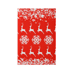 Обложка для паспорта матовая кожа с принтом New Year в Рязани, натуральная матовая кожа | размер 19,3 х 13,7 см; прозрачные пластиковые крепления | Тематика изображения на принте: christmas toys | deer | new year | red | snow | snowflakes | tree | елка | красный | новогодние игрушки | новый год | олени | свитер с оленями | снег | снежинки | футболка с оленями