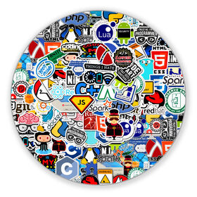 Коврик для мышки круглый с принтом Programming stickers в Рязани, резина и полиэстер | круглая форма, изображение наносится на всю лицевую часть | css | it | linux | programming | wi fi | код | компьютер | линукс | программирование | профессия | стикер бомбинг