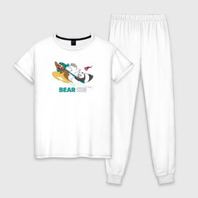 Женская пижама хлопок с принтом Bear on в Рязани, 100% хлопок | брюки и футболка прямого кроя, без карманов, на брюках мягкая резинка на поясе и по низу штанин | cartoon network | grizz | icebear | panda | vdkimel | we bare bears | белый | вся правда о медведях | гризли | панда