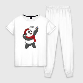 Женская пижама хлопок с принтом Panda в Рязани, 100% хлопок | брюки и футболка прямого кроя, без карманов, на брюках мягкая резинка на поясе и по низу штанин | cartoon network | panda | vdkimel | we bare bears | вся правда о медведях | панда