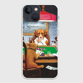 Чехол для iPhone 13 mini с принтом Собаки играют в покер в Рязани,  |  | a friend in need | art | artist | bets | buldog | cards | chips | dogs | gambling | games | memes | picture | poker | азартные игры | бульдог | друг познается в беде | искусство | картина | карты | мемы | покер | сенбернар | собаки | собачки | ставки