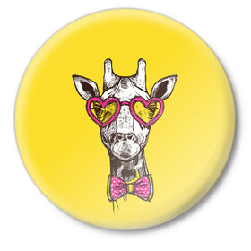 Значок с принтом Жираф в Рязани,  металл | круглая форма, металлическая застежка в виде булавки | Тематика изображения на принте: бабочка | винтаж | графика | жираф | очки | ретро | рисунок | сердечки | хипстер