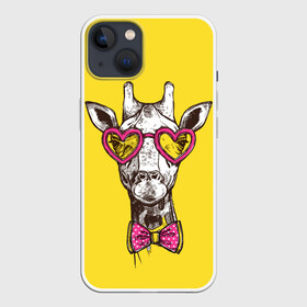 Чехол для iPhone 13 с принтом Жираф в Рязани,  |  | бабочка | винтаж | графика | жираф | очки | ретро | рисунок | сердечки | хипстер