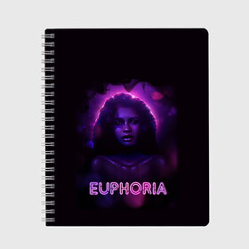 Тетрадь с принтом сериал Euphoria в Рязани, 100% бумага | 48 листов, плотность листов — 60 г/м2, плотность картонной обложки — 250 г/м2. Листы скреплены сбоку удобной пружинной спиралью. Уголки страниц и обложки скругленные. Цвет линий — светло-серый
 | zendaya | зендея | ру беннетт | сериал euphoria | эйфория