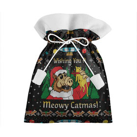 Подарочный 3D мешок с принтом Wishing you a meowy catmas в Рязани, 100% полиэстер | Размер: 29*39 см | 2020 | 2021 | christmas | happy | merry | new year | santa | sweater | ugly christmas | альф | зима | котик | новогодний | новогодняя | новый год | рождественский | рождественский свитер | рождество | санта | свитер | снег