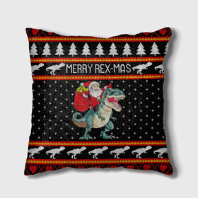 Подушка 3D с принтом Merry Rex-mas в Рязани, наволочка – 100% полиэстер, наполнитель – холлофайбер (легкий наполнитель, не вызывает аллергию). | состоит из подушки и наволочки. Наволочка на молнии, легко снимается для стирки | 2020 | 2021 | christmas | dino | happy | merry | new year | rex | santa | sweater | t rex | ugly christmas | динозавр | зима | новогодний | новогодняя | новый год | рождественский | рождественский свитер | рождество | санта | свитер | снег