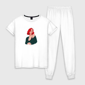 Женская пижама хлопок с принтом принт Алена Швец в Рязани, 100% хлопок | брюки и футболка прямого кроя, без карманов, на брюках мягкая резинка на поясе и по низу штанин | алёнашвец | девушка | музыка | певица | фан арт | цифровой рисунок