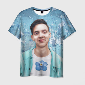 Мужская футболка 3D с принтом Тима и незабудка в Рязани, 100% полиэфир | прямой крой, круглый вырез горловины, длина до линии бедер | артист | любимый цветок | незабудка | певец | тима белорусских