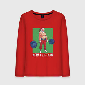 Женский лонгслив хлопок с принтом Merry Liftmas в Рязани, 100% хлопок |  | barbell | christmas | drawing | man | new year | powerlifting | santa | santa claus | мужик | новый год | пауэрлифтинг | рисунок | рождество | санта | санта клаус | штанга