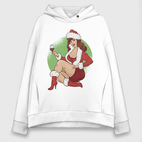 Женское худи Oversize хлопок с принтом Pin Up Girl Christmas в Рязани, френч-терри — 70% хлопок, 30% полиэстер. Мягкий теплый начес внутри —100% хлопок | боковые карманы, эластичные манжеты и нижняя кромка, капюшон на магнитной кнопке | christmas | drawing | girl | new year | pin up | девушка | новый год | пин ап | рисунок | рождество | снегурочка