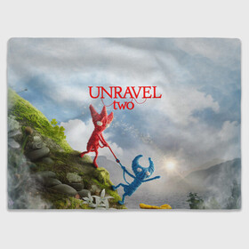 Плед 3D с принтом Unravel Two (Z) в Рязани, 100% полиэстер | закругленные углы, все края обработаны. Ткань не мнется и не растягивается | coldwood interactive | unravel | unravel two | головоломка | красная пряжа | распутать | семейная игра | ярни