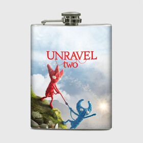 Фляга с принтом Unravel Two (Z) в Рязани, металлический корпус | емкость 0,22 л, размер 125 х 94 мм. Виниловая наклейка запечатывается полностью | coldwood interactive | unravel | unravel two | головоломка | красная пряжа | распутать | семейная игра | ярни