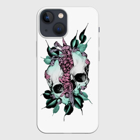 Чехол для iPhone 13 mini с принтом Череп с японскими цветами в Рязани,  |  | flowers | japan | jdm | skull and flowers | рок | рок мерч | с черепом | цветок с черепом | череп | череп и цветы | япония | японское