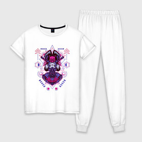 Женская пижама хлопок с принтом Geisha в Рязани, 100% хлопок | брюки и футболка прямого кроя, без карманов, на брюках мягкая резинка на поясе и по низу штанин | art | brutal | cool | cute | cyber | cybergirl | devil | geisha | geometry | girl | japan | katana | kawai | mask | mecha | robot | sacred | samurai | арт | ветор | геометрические | голова | девушка | кавай | катана | кибер | киборг | маска | маха