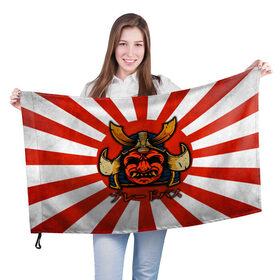 Флаг 3D с принтом Sun samurai в Рязани, 100% полиэстер | плотность ткани — 95 г/м2, размер — 67 х 109 см. Принт наносится с одной стороны | demon | japan | mask | samurai | sun | демон | иероглиф | маска | ниндзя | самурай | солнце | япония | японское солнце