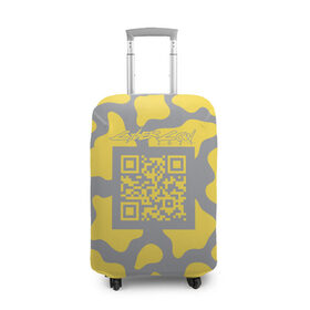 Чехол для чемодана 3D с принтом CyberCow 2021 в Рязани, 86% полиэфир, 14% спандекс | двустороннее нанесение принта, прорези для ручек и колес | cyberpunk | cyberrussia | illuminating | pantone | qr code | ultimate grey | безупречный | бык | желтый | киберкорова | корова | новый год | освещающий | пятна | серый
