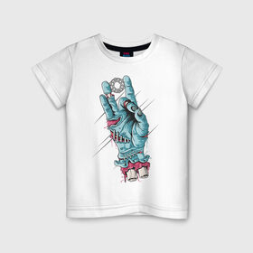Детская футболка хлопок с принтом Zombie hand в Рязани, 100% хлопок | круглый вырез горловины, полуприлегающий силуэт, длина до линии бедер | Тематика изображения на принте: peace | зомби | кисть | кости | мир | пальцы | рука | хипстер
