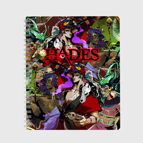 Тетрадь с принтом HADES в Рязани, 100% бумага | 48 листов, плотность листов — 60 г/м2, плотность картонной обложки — 250 г/м2. Листы скреплены сбоку удобной пружинной спиралью. Уголки страниц и обложки скругленные. Цвет линий — светло-серый
 | Тематика изображения на принте: aphrodite | artemis | athena | hade | hades | nyx. | poseidon | zagreus | zeus | афродита | загрей | зевс | игра hades | посейдон