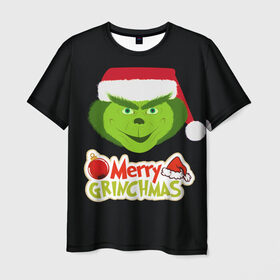 Мужская футболка 3D с принтом Merry Grinchmas в Рязани, 100% полиэфир | прямой крой, круглый вырез горловины, длина до линии бедер | Тематика изображения на принте: 2020 | 2021 | grinch | белая | год | гринч | елка | женская | зеленый | красная | мужская | мультфильм | надпись | нг | новый | подарок | полосы | праздник | рождества | свитер | сердце | смайл | фильм | шапка