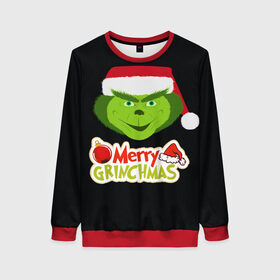 Женский свитшот 3D с принтом Merry Grinchmas в Рязани, 100% полиэстер с мягким внутренним слоем | круглый вырез горловины, мягкая резинка на манжетах и поясе, свободная посадка по фигуре | 2020 | 2021 | grinch | белая | год | гринч | елка | женская | зеленый | красная | мужская | мультфильм | надпись | нг | новый | подарок | полосы | праздник | рождества | свитер | сердце | смайл | фильм | шапка