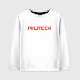 Детский лонгслив хлопок с принтом Militech в Рязани, 100% хлопок | круглый вырез горловины, полуприлегающий силуэт, длина до линии бедер | Тематика изображения на принте: cyberpunk 2077 | johnny silverhand | judy | moxes | panam | samurai | джуди | киберпанк 2077 | милитех | панам | шельмы