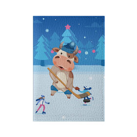 Обложка для паспорта матовая кожа с принтом Бык играет в хоккей в Рязани, натуральная матовая кожа | размер 19,3 х 13,7 см; прозрачные пластиковые крепления | 2021 | 7 января | bull | newyear | santa | бык | быки | бычок | год быка | дед мороз | корова | новогодние каникулы | новогодние праздники | новый 2021 | новый год | новый год 2021 | рождество | сани | санта | санта клаус
