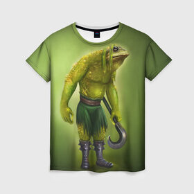 Женская футболка 3D с принтом Bullywug в Рязани, 100% полиэфир ( синтетическое хлопкоподобное полотно) | прямой крой, круглый вырез горловины, длина до линии бедер | art | жаба | жабалюд | зеленый фон