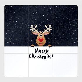 Магнитный плакат 3Х3 с принтом Merry Christmas в Рязани, Полимерный материал с магнитным слоем | 9 деталей размером 9*9 см | christmas | merry christmas | santa claus | дед мороз | ёлка | новогодние олени | новый год | оленёнок бэмби | оленёнок рудольф | орнамент | с новым годом | санта клаус | свитер с оленями | снегурочка | снежинки | узоры