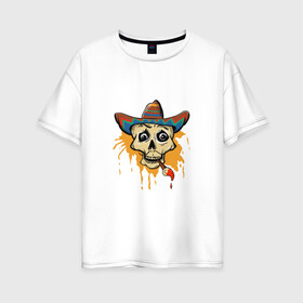 Женская футболка хлопок Oversize с принтом Draw Рисуй в Рязани, 100% хлопок | свободный крой, круглый ворот, спущенный рукав, длина до линии бедер
 | кисточка | мексиканский | сомбреро | череп