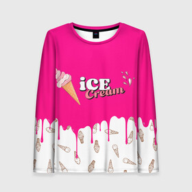 Женский лонгслив 3D с принтом Ice Cream BlackPink в Рязани, 100% полиэстер | длинные рукава, круглый вырез горловины, полуприлегающий силуэт | blackpink | blink | bts | exo | icecream | jennie | jisoo | korea | kpop | lisa | love | rose | блекпинк | девушки | корея | кпоп | музыка