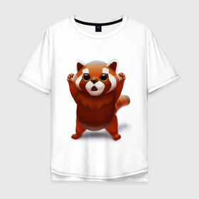 Мужская футболка хлопок Oversize с принтом Красная панда в Рязани, 100% хлопок | свободный крой, круглый ворот, “спинка” длиннее передней части | big eyes | cute | red panda | большие глаза | красная панда | милаха