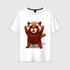 Женская футболка хлопок Oversize с принтом Красная панда в Рязани, 100% хлопок | свободный крой, круглый ворот, спущенный рукав, длина до линии бедер
 | big eyes | cute | red panda | большие глаза | красная панда | милаха